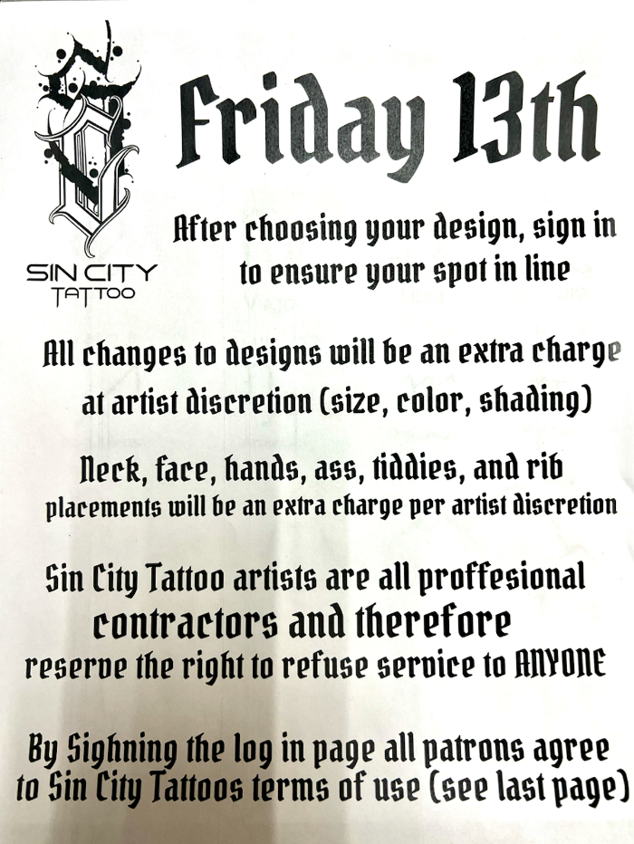 Friday the 13th Tattoo Special in Las Vegas. Sin City Tattoo Friday the